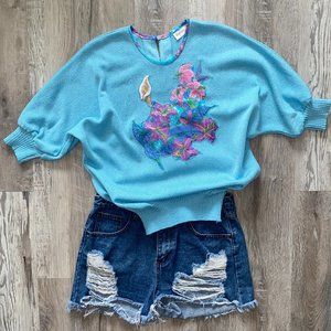 Vintage 1970s Silk Appliqué Crew Sweater